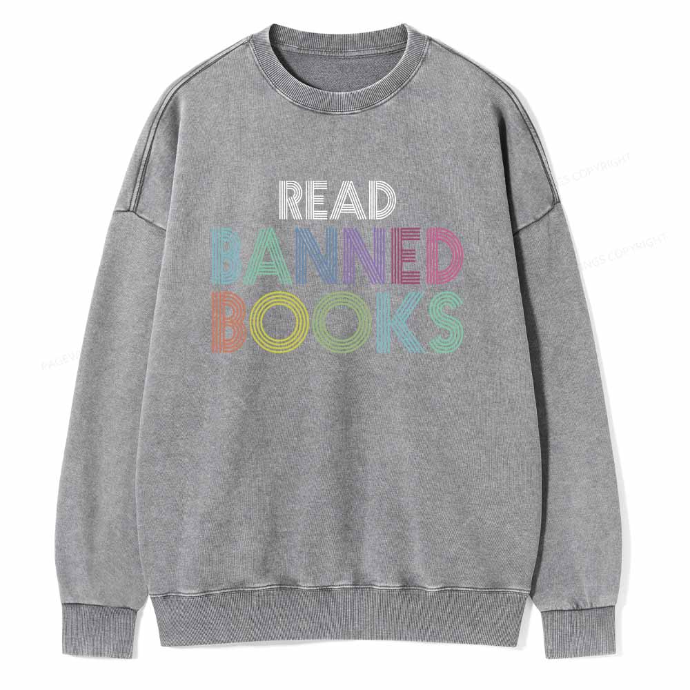 Pagewings Read Banned Books Shirt Unisex Washed Sweatshirt