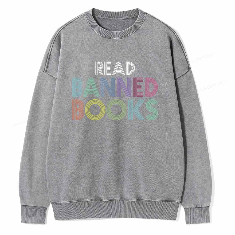 Pagewings Read Banned Books Shirt Unisex Washed Sweatshirt