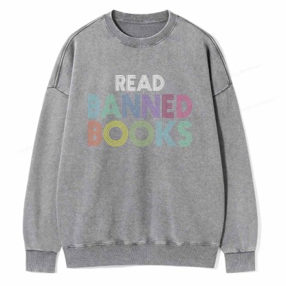 Pagewings Read Banned Books Shirt Unisex Washed Sweatshirt