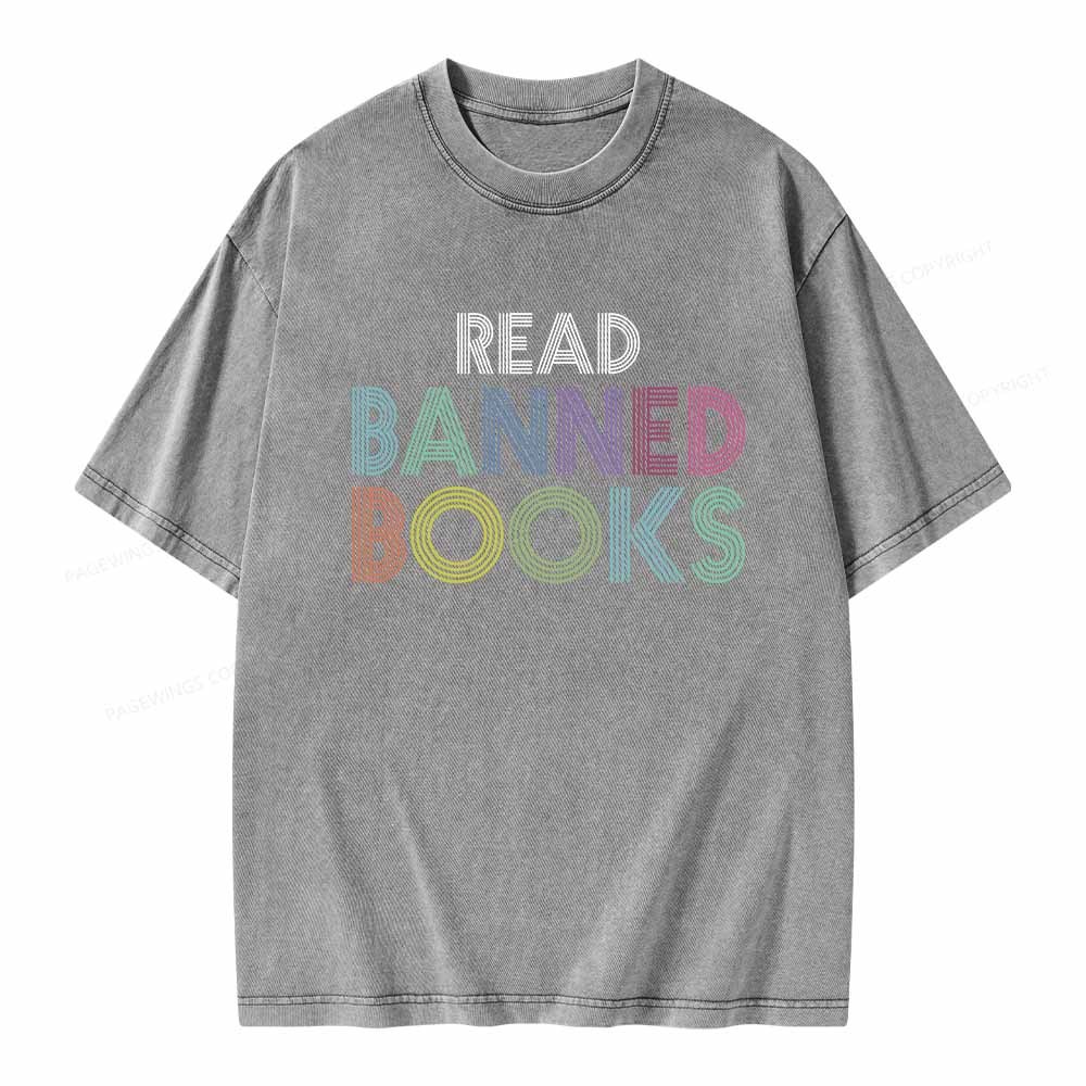 Pagewings Read Banned Books Shirt Unisex Washed T-shirt