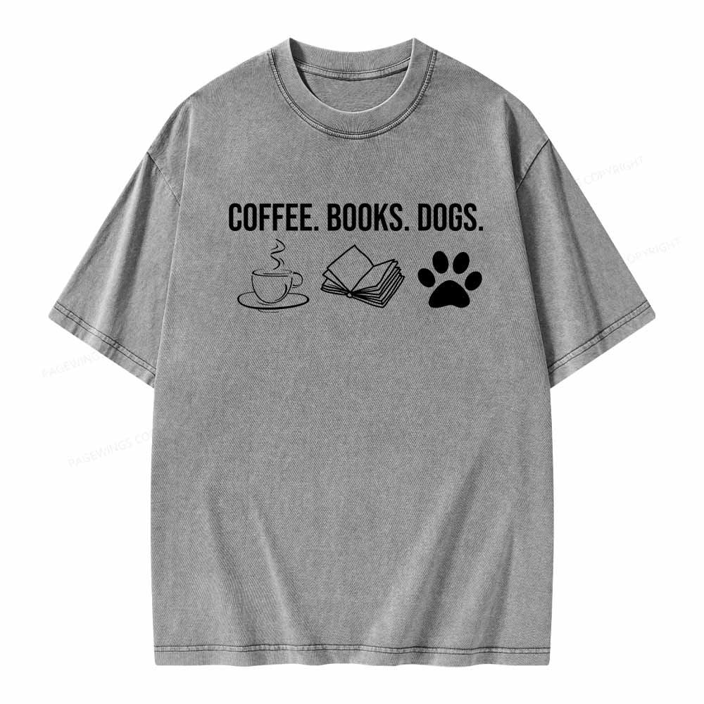 Pagewings Coffee Books and Dogs Unisex Washed T-shirt
