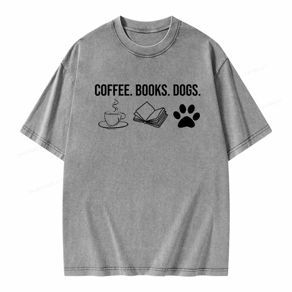 Pagewings Coffee Books and Dogs Unisex Washed T-shirt