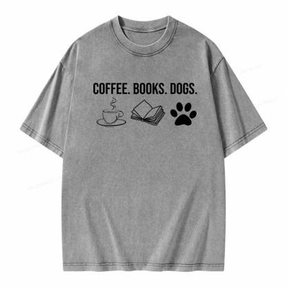 Pagewings Coffee Books and Dogs Unisex Washed T-shirt