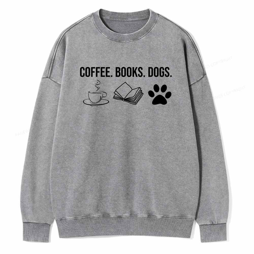 Pagewings Coffee Books and Dogs Unisex Washed Sweatshirt