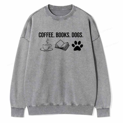 Pagewings Coffee Books and Dogs Unisex Washed Sweatshirt