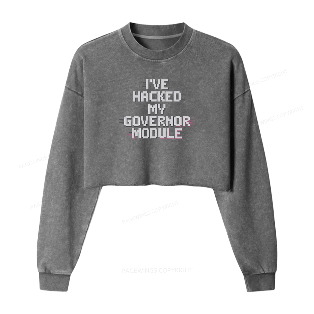 Pagewings I've Hacked My Governor Module Women Washed Crop Sweatshirt