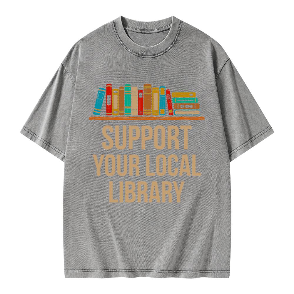 Pagewings Support Your Local Library Unisex Washed T-shirt