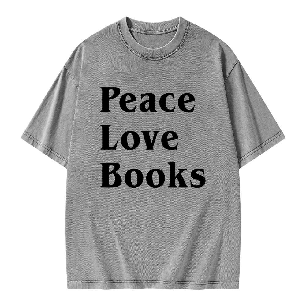 Pagewings Peace Love Books Unisex Washed T-shirt