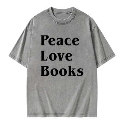 Pagewings Peace Love Books Unisex Washed T-shirt