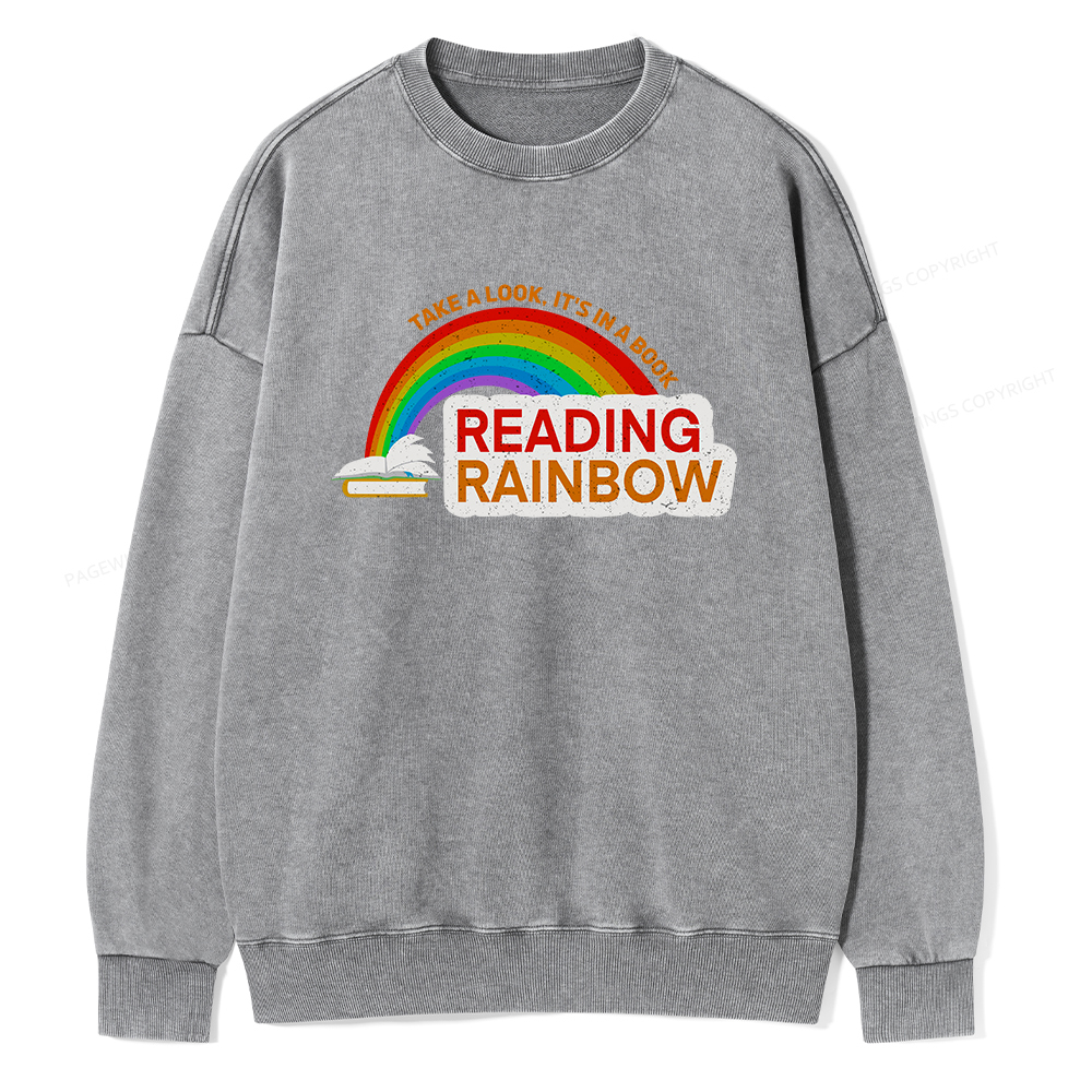 Pagewings Reading With Rainbow Unisex Washed Sweatshirt