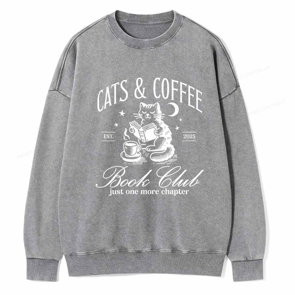 Pagewings Cats and Coffee Bookclub Unisex Washed Sweatshirt