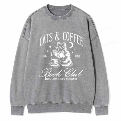 Pagewings Cats and Coffee Bookclub Unisex Washed Sweatshirt