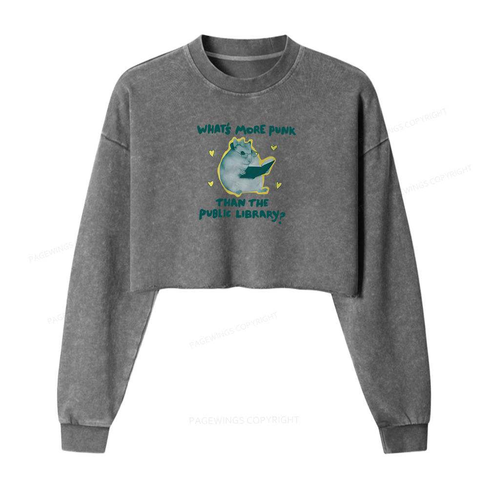 Pagewings What’s More Punk Than The Public Library Women Washed Crop Sweatshirt