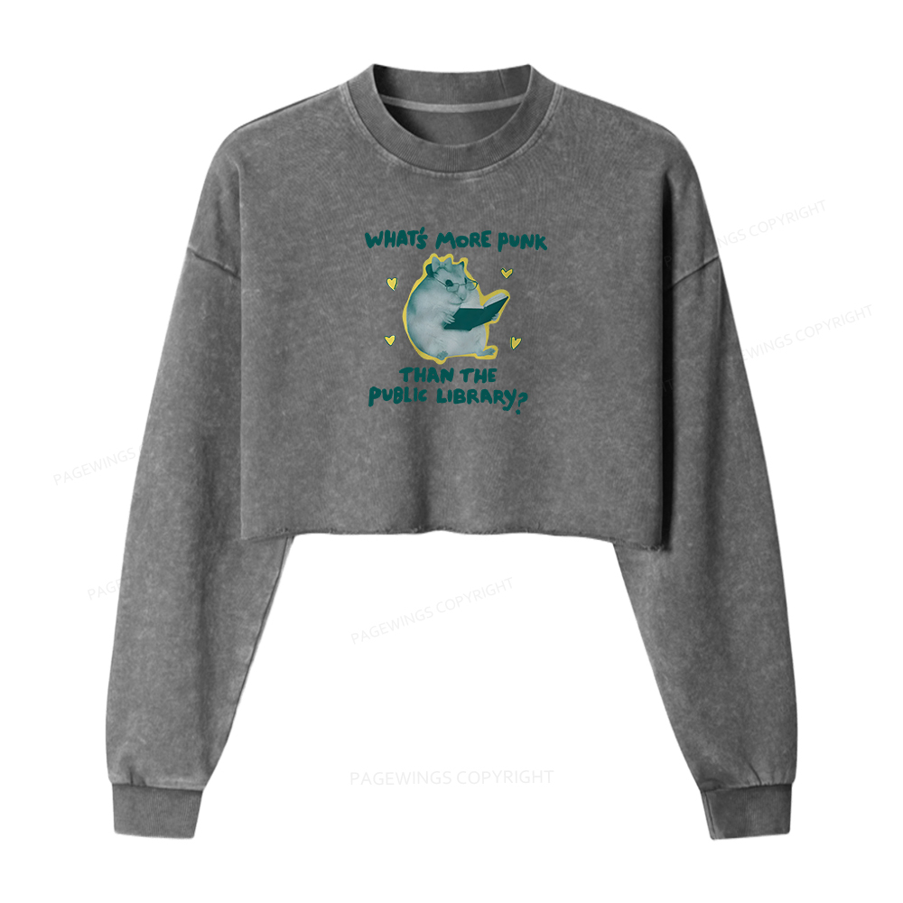 Pagewings What’s More Punk Than The Public Library Women Washed Crop Sweatshirt