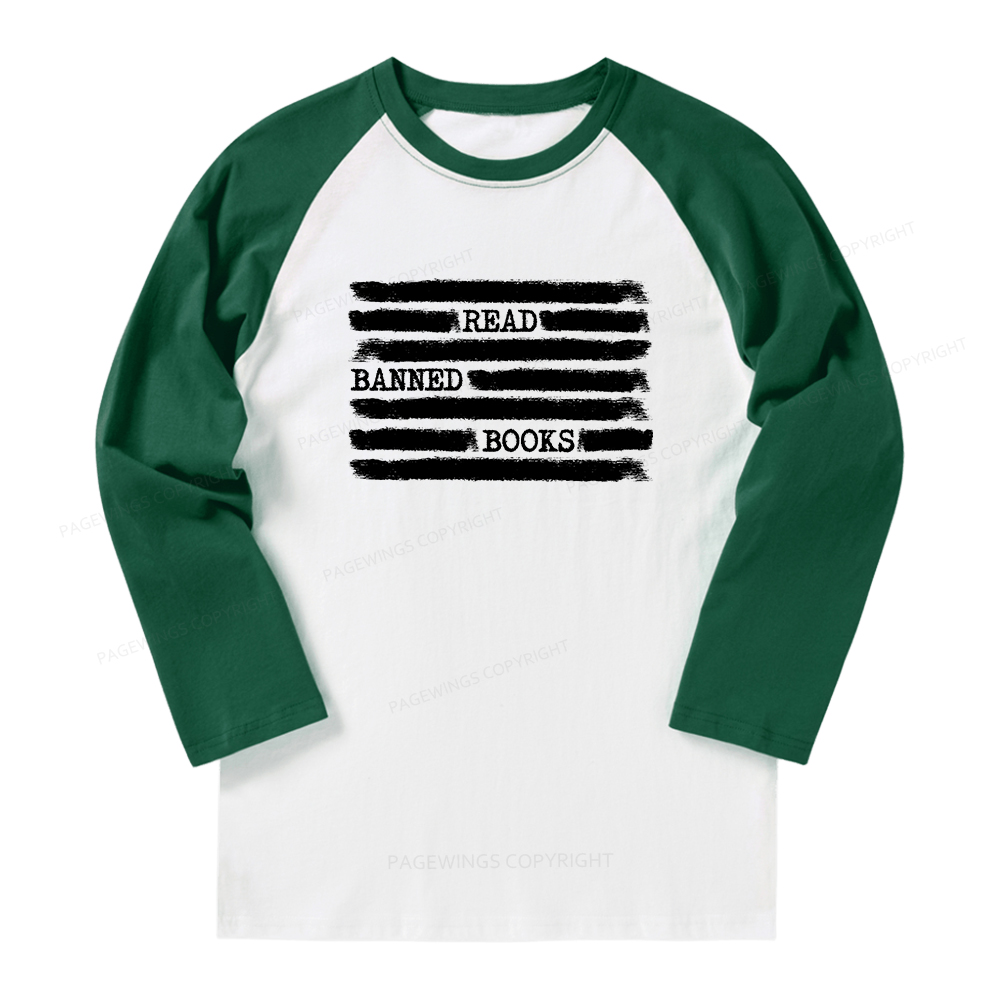 Pagewings Read Banned Books Bookworm Librarian Long Sleeve Raglan T-shirt