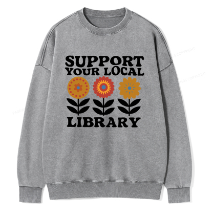 Pagewings Support Your Local Library Unisex Washed Sweatshirt