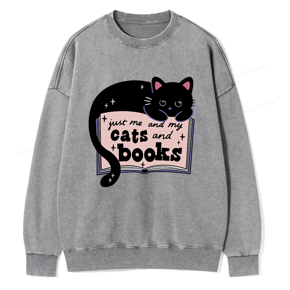 Pagewings Just me my Cats and Books Unisex Washed Sweatshirt