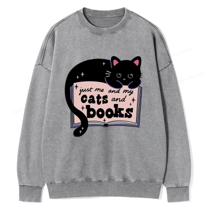 Pagewings Just me my Cats and Books Unisex Washed Sweatshirt