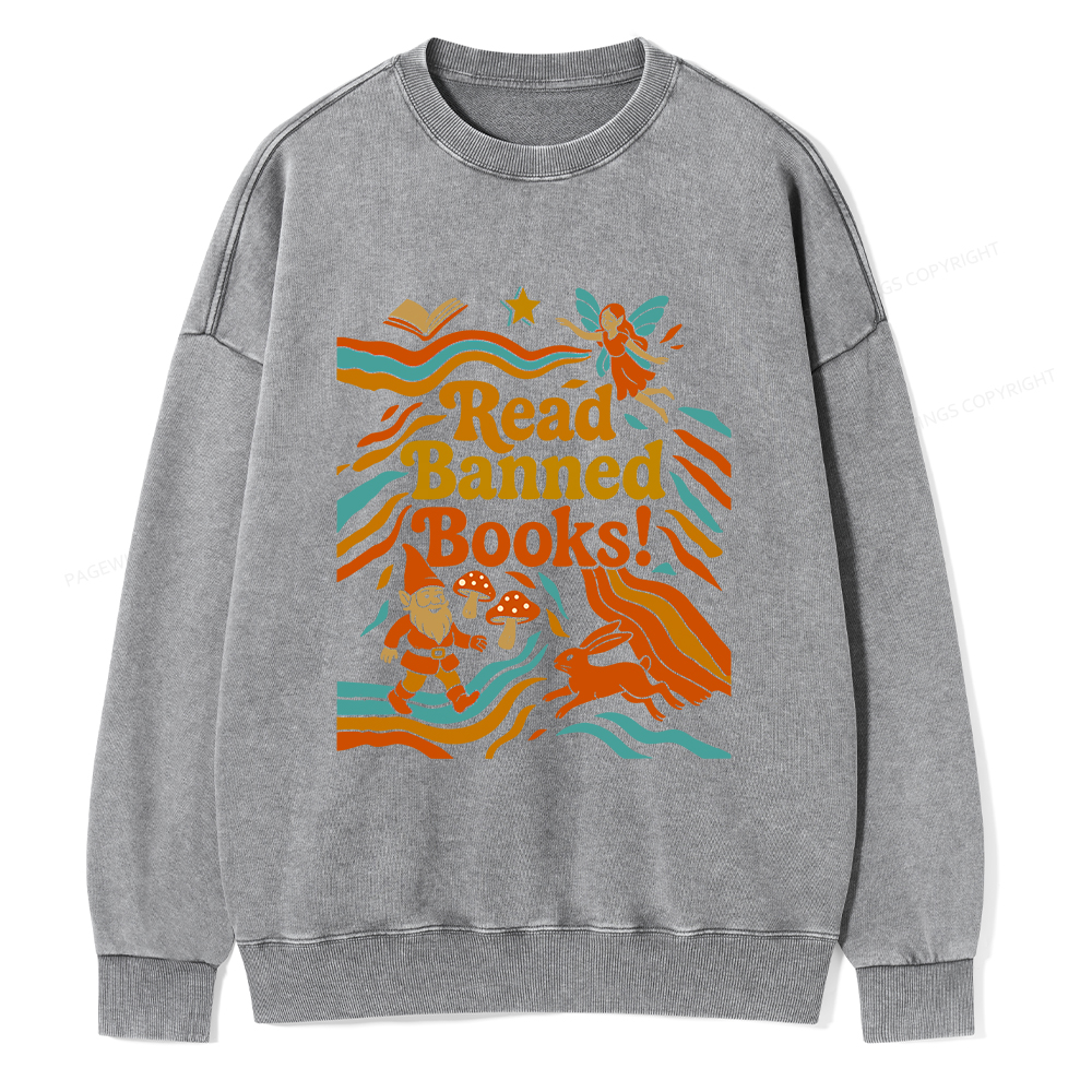 Pagewings Read Banned Books Fantasy Unisex Washed Sweatshirt