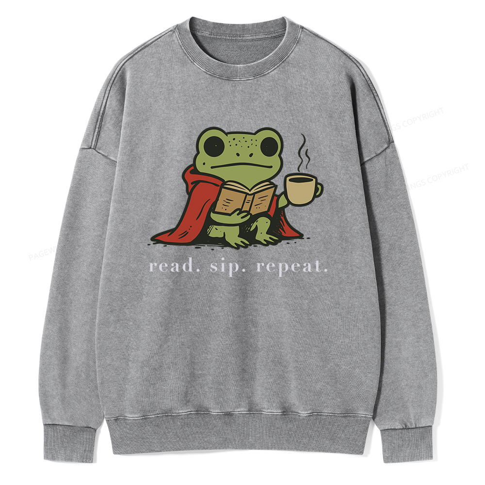 Pagewings Read Sip Repeat Unisex Washed Sweatshirt
