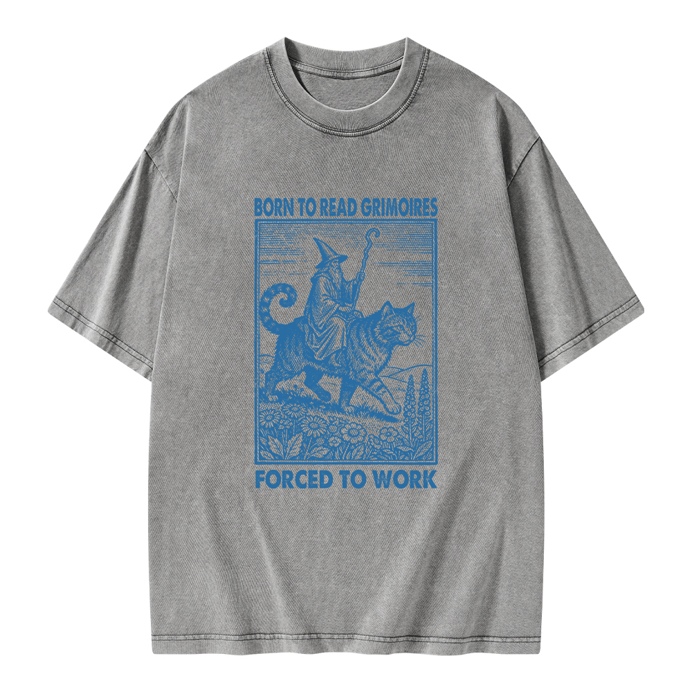 Pagewings Born to Read Grimoires Forced to Work Unisex Washed T-shirt