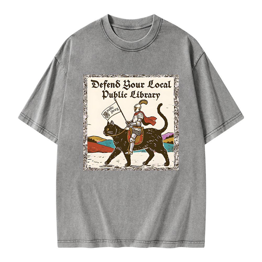 Pagewings Defend Your Local Public Library Unisex Washed T-shirt
