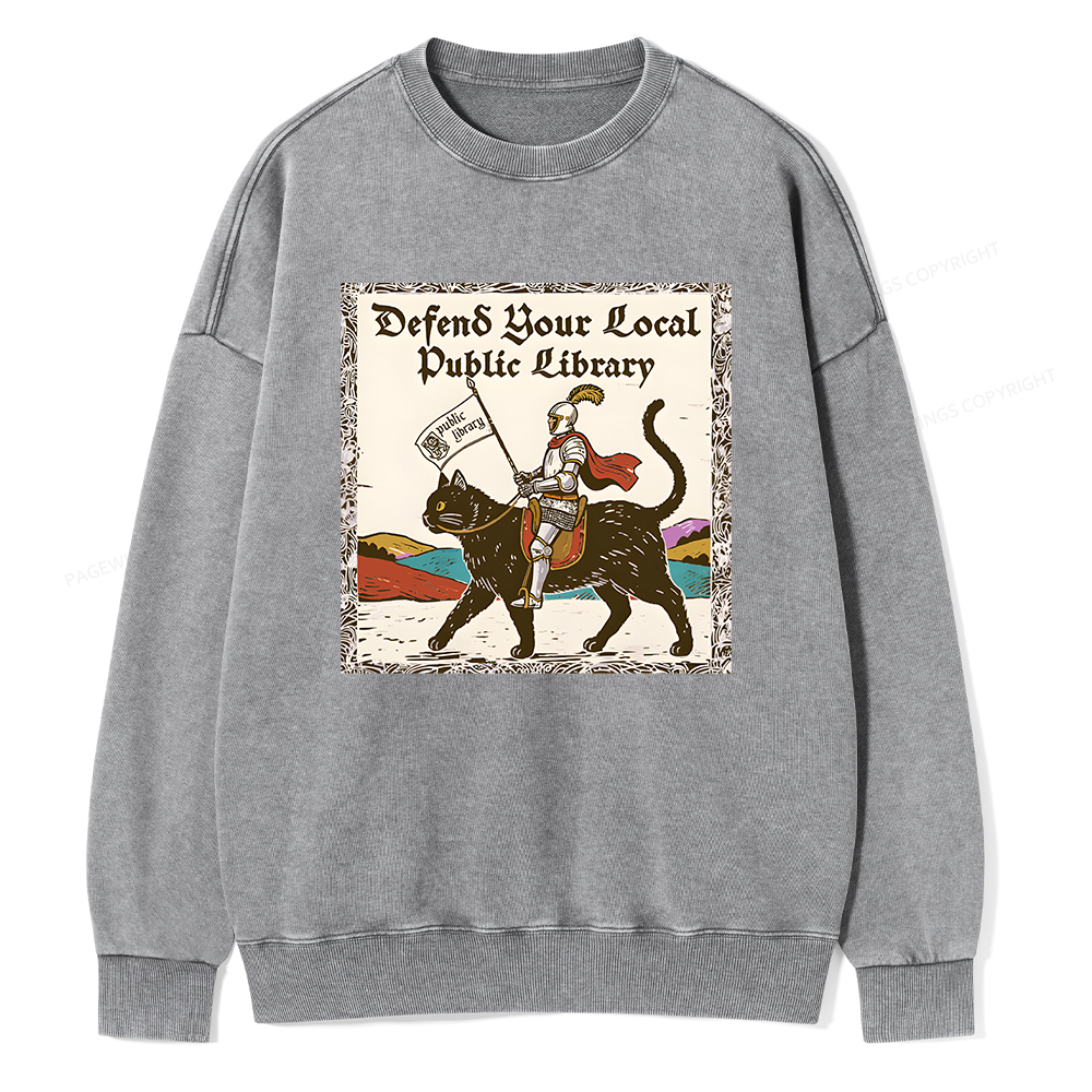 Pagewings Defend Your Local Public Library Unisex Washed Sweatshirt