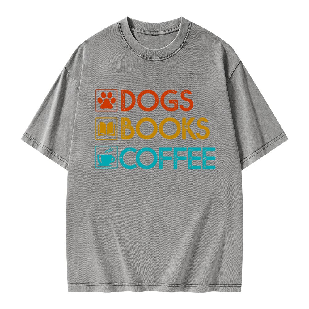 Pagewings Dogs Books Coffee Unisex Washed T-shirt