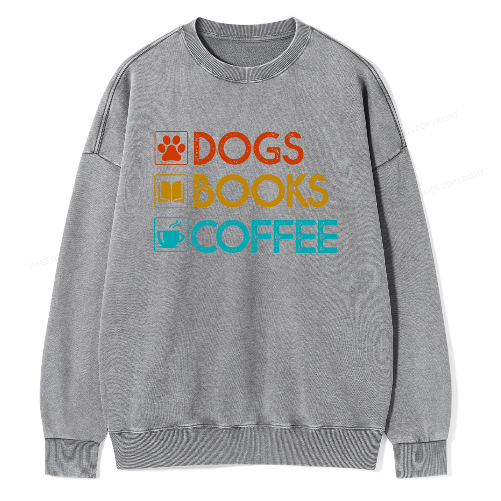 Pagewings Dogs Books Coffee Unisex Washed Sweatshirt