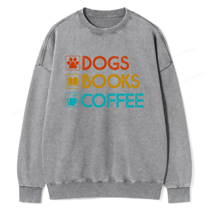 Pagewings Dogs Books Coffee Unisex Washed Sweatshirt