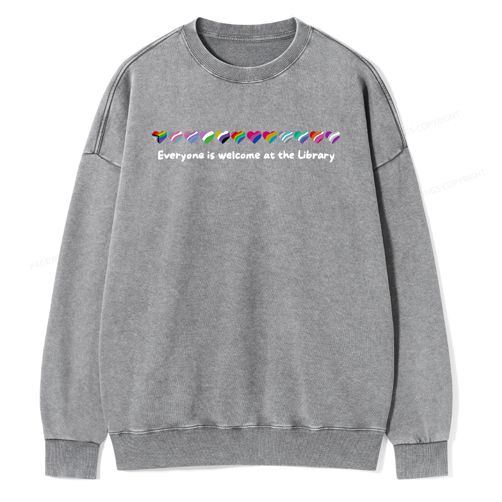 Pagewings Everyone Is Welcome At The Library Unisex Washed Sweatshirt