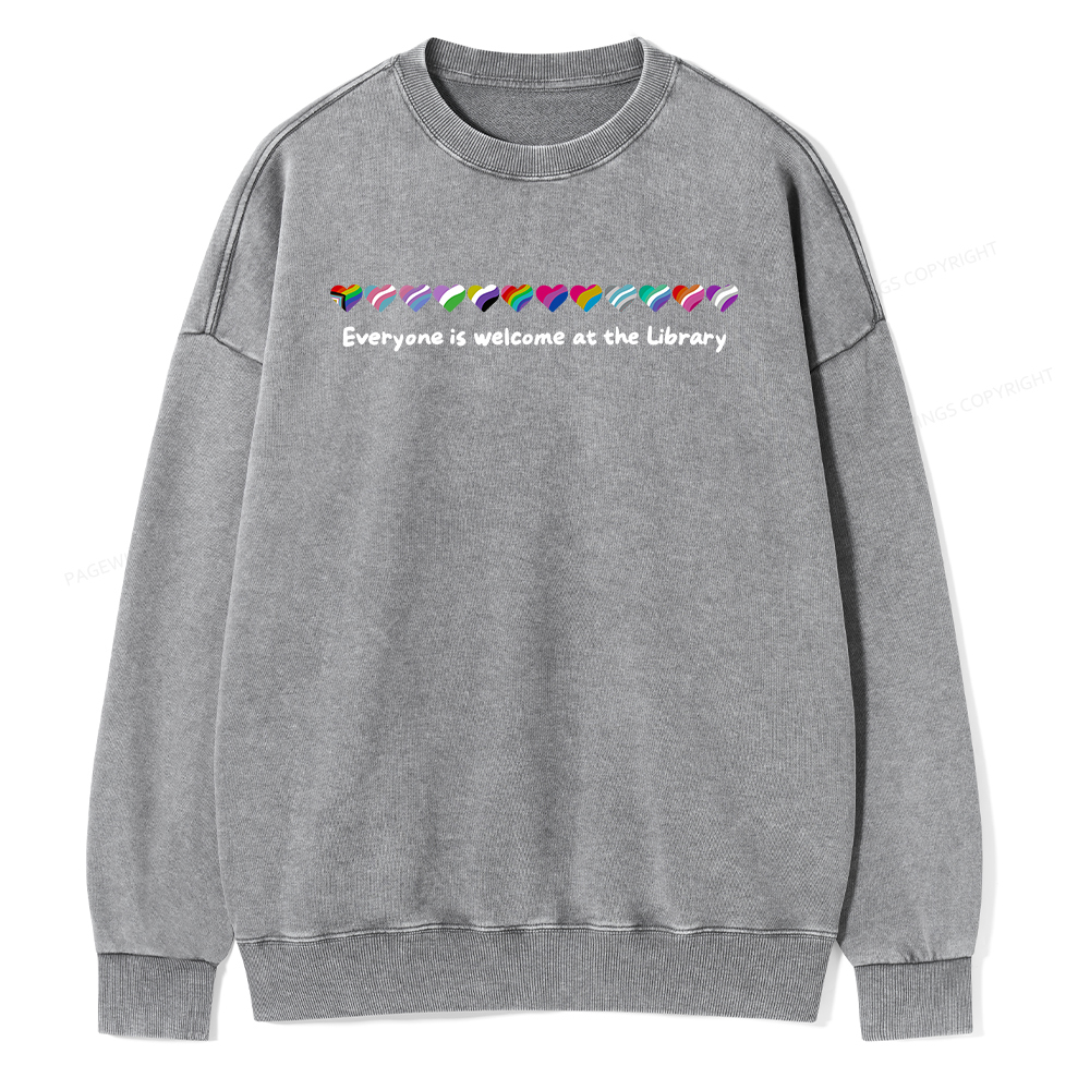 Pagewings Everyone Is Welcome At The Library Unisex Washed Sweatshirt