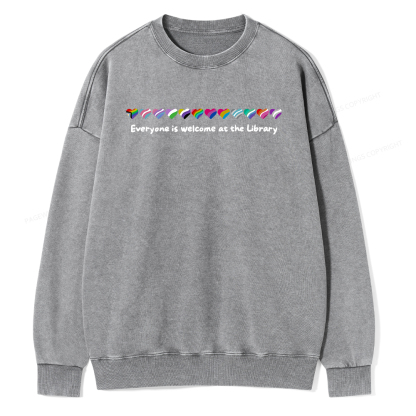 Pagewings Everyone Is Welcome At The Library Unisex Washed Sweatshirt