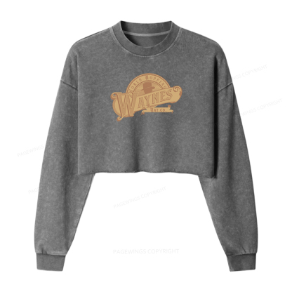 Pagewings World Hopping Waynes Hat Co Women Washed Crop Sweatshirt