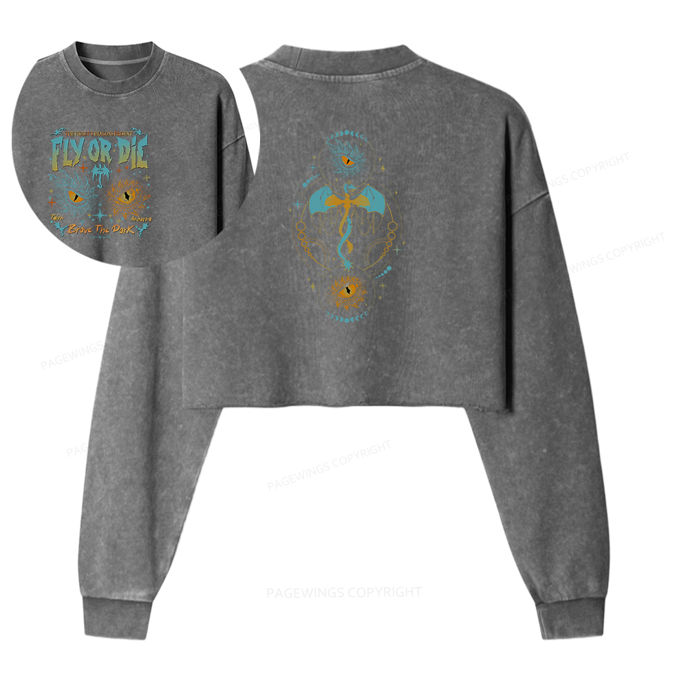 Pagewings Fly Or Die Women Washed Crop Sweatshirt