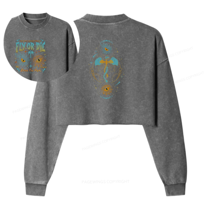 Pagewings Fly Or Die Women Washed Crop Sweatshirt