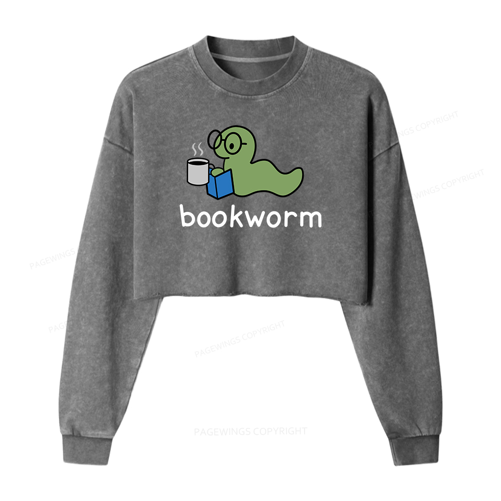 Pagewings Bookworm Women Washed Crop Sweatshirt