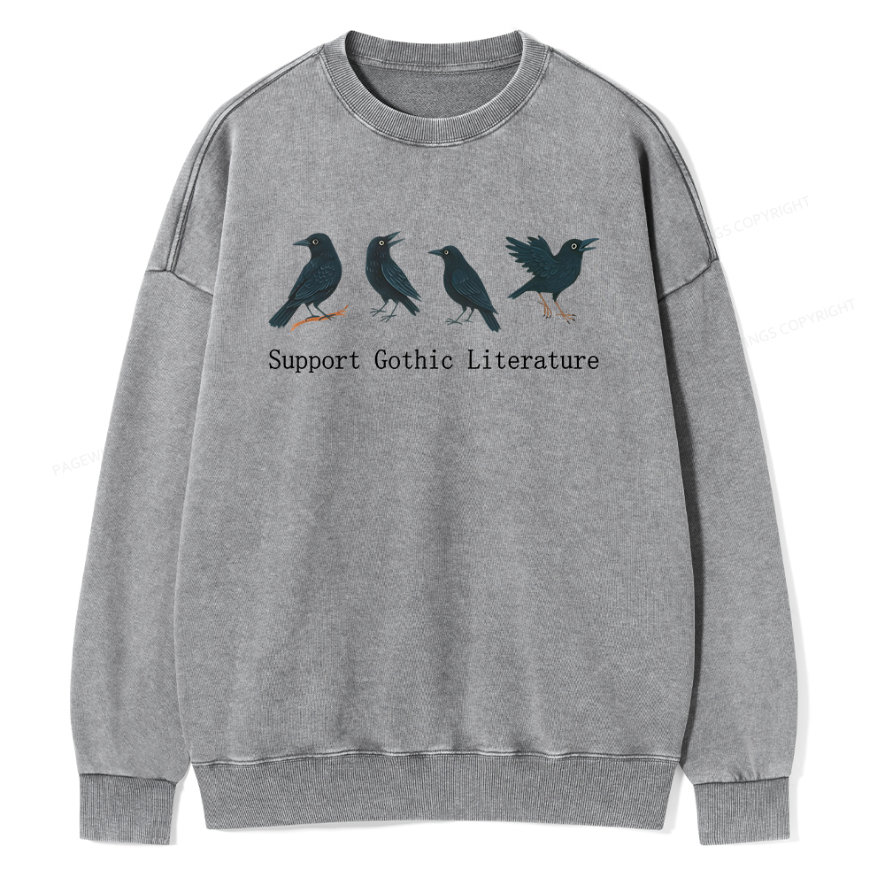 Pagewings Support Gothic Literature Unisex Washed Sweatshirt