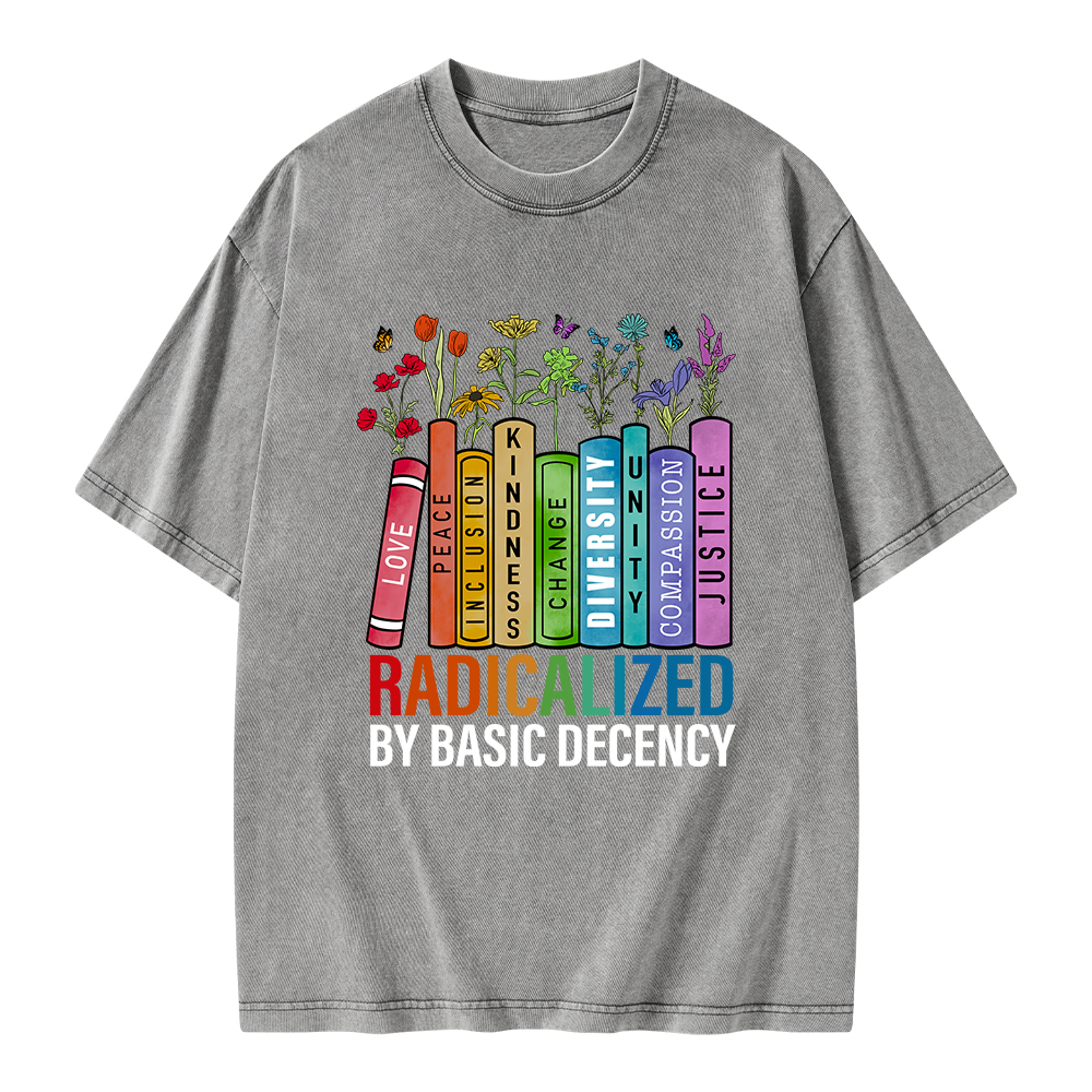 Pagewings Radicalized by Basic Decency Unisex Washed T-shirt