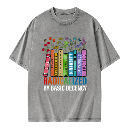 Pagewings Radicalized by Basic Decency Unisex Washed T-shirt