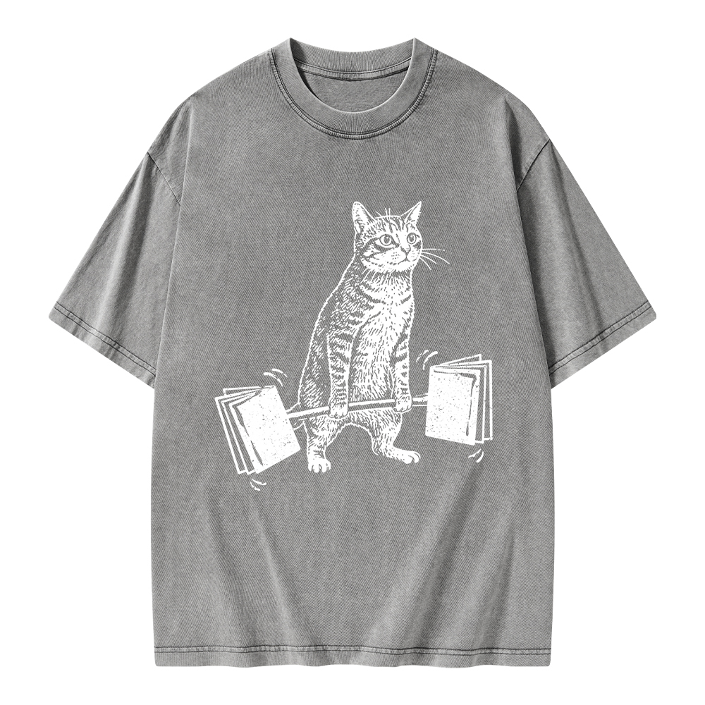 Pagewings Funny Cat Love Books Unisex Washed T-shirt