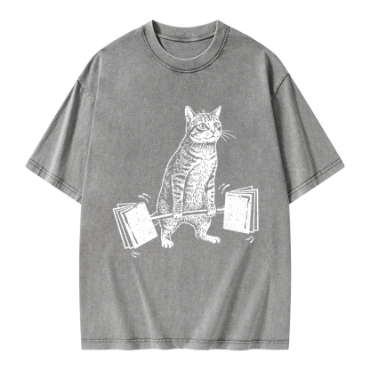 Pagewings Funny Cat Love Books Unisex Washed T-shirt