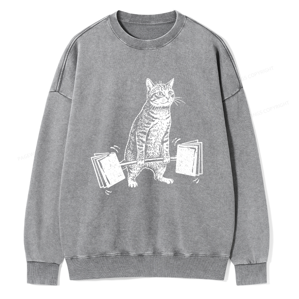 Pagewings Funny Cat Love Books Unisex Washed Sweatshirt