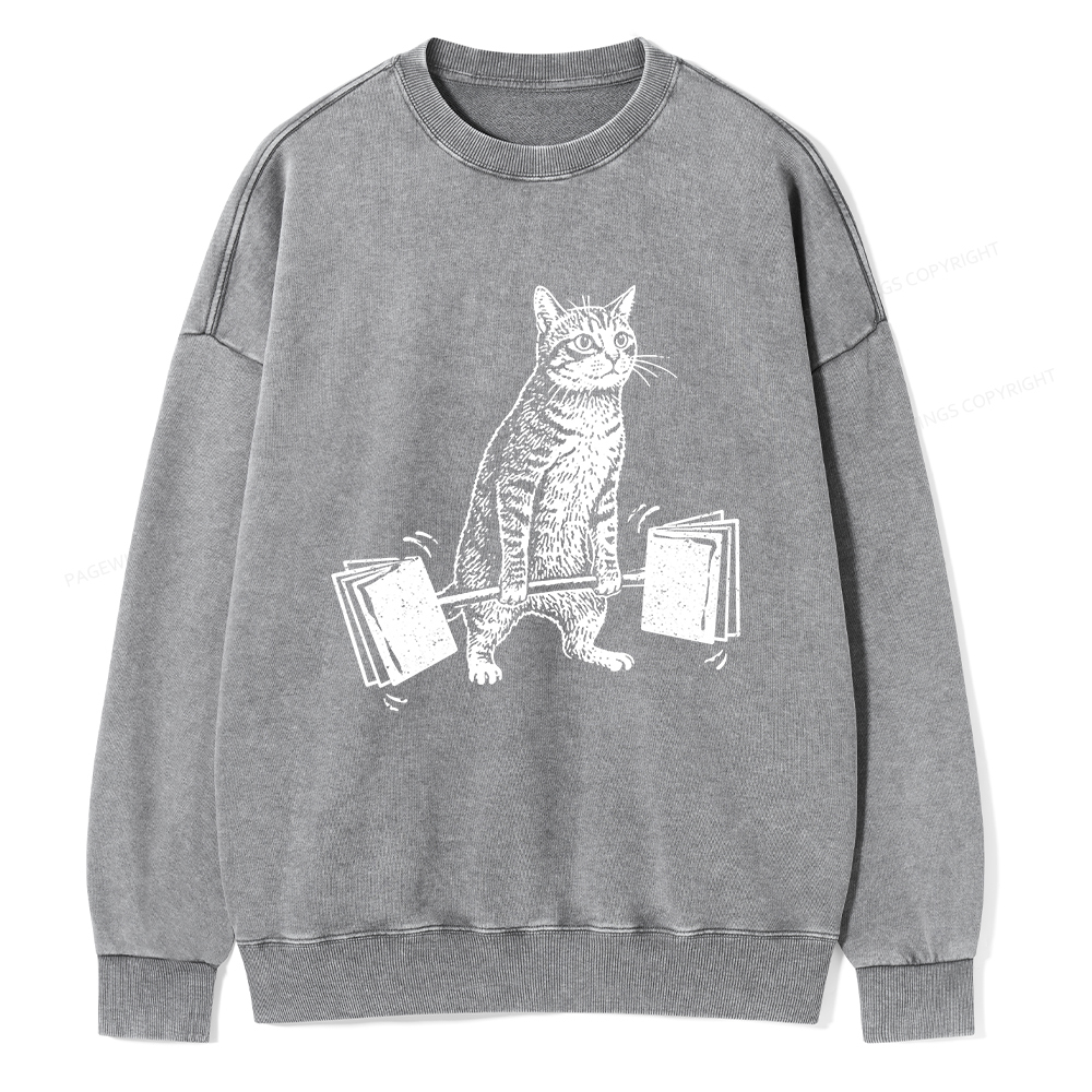 Pagewings Funny Cat Love Books Unisex Washed Sweatshirt