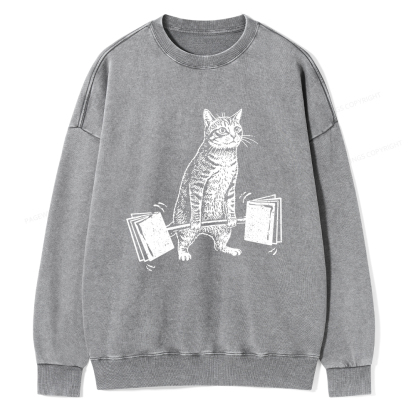 Pagewings Funny Cat Love Books Unisex Washed Sweatshirt