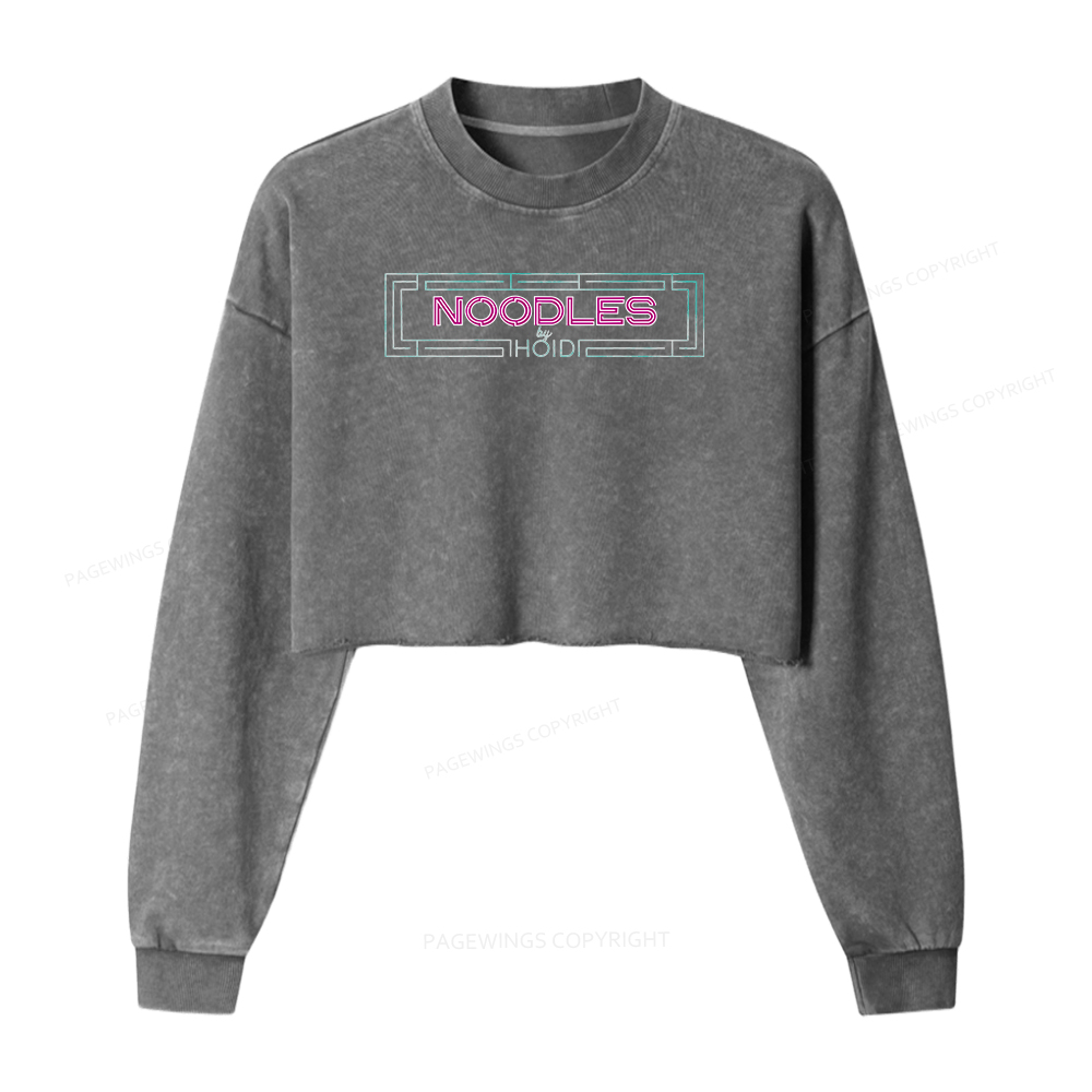 Pagewings Fantasy Book Noodles Women Washed Crop Sweatshirt