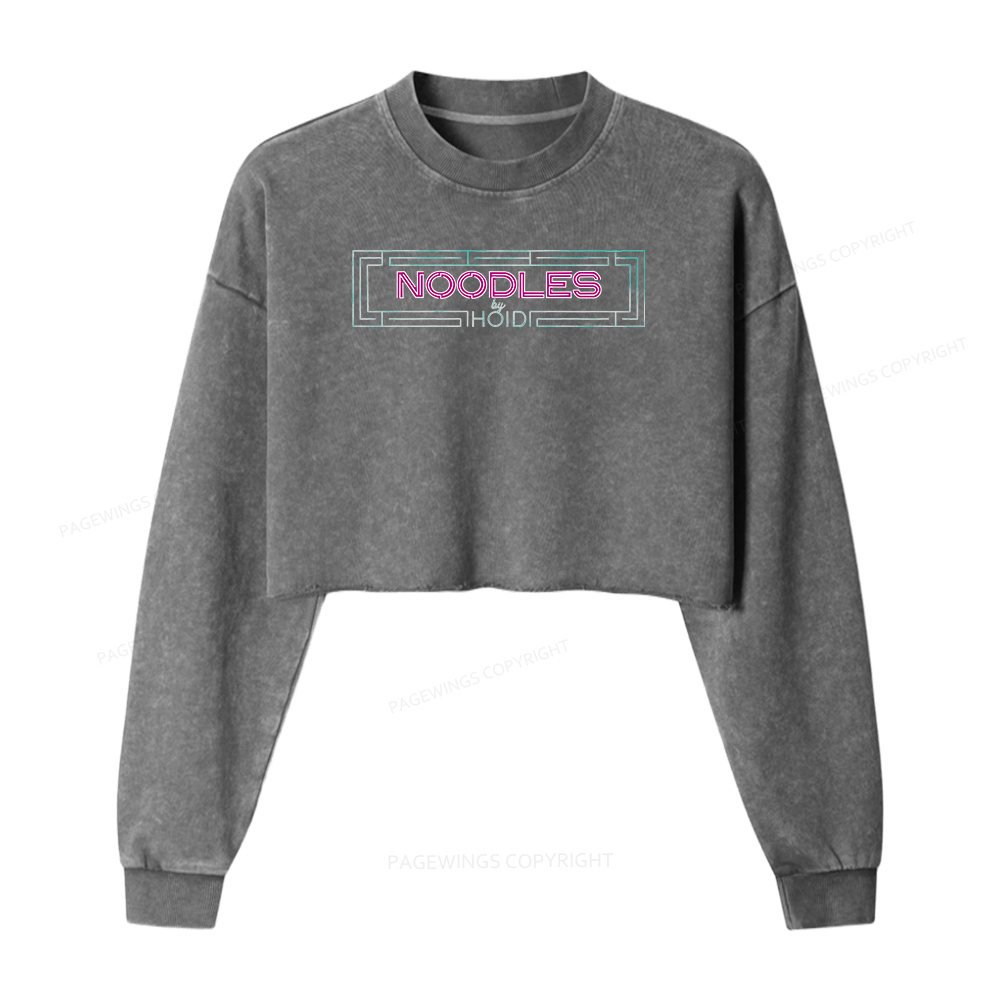 Pagewings Fantasy Book Noodles Women Washed Crop Sweatshirt