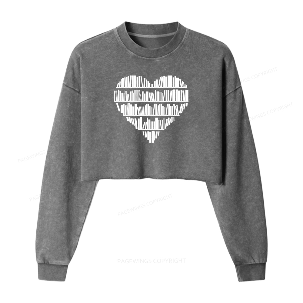 Pagewings Book Lover Women Washed Crop Sweatshirt