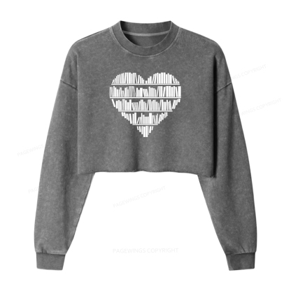 Pagewings Book Lover Women Washed Crop Sweatshirt