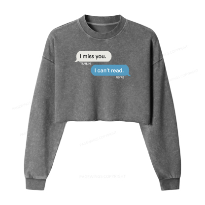 Pagewings Fantasy I Can’t Read Women Washed Crop Sweatshirt